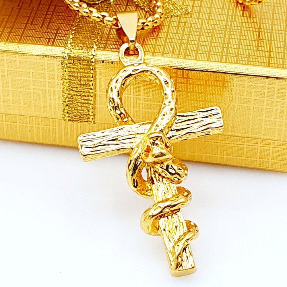 Gothic Snake Wrapped Cross Necklace for Men, BL55590025
